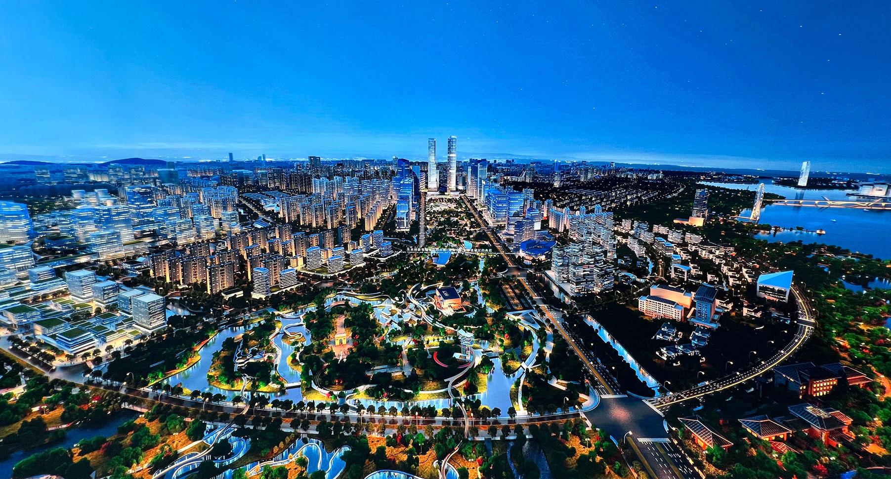 蠡湖将来城规划展示馆城市夜景鸟瞰
